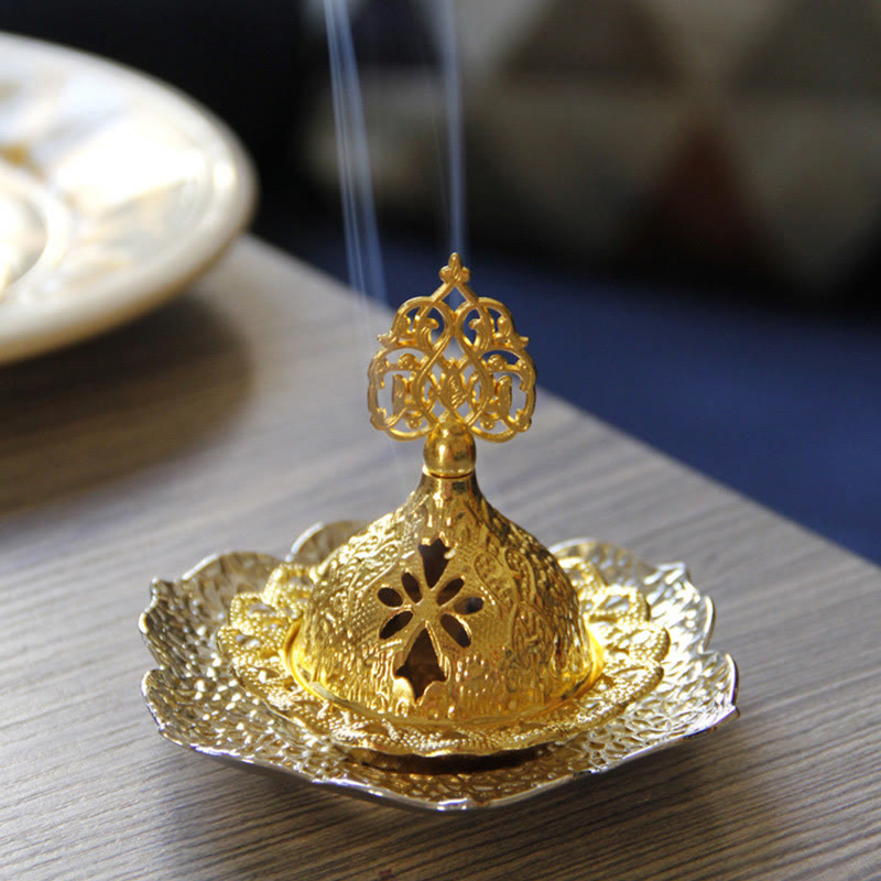 Gold Leaf Coaster Spiritual Mini Alloy Metal Incense Burner - image 19