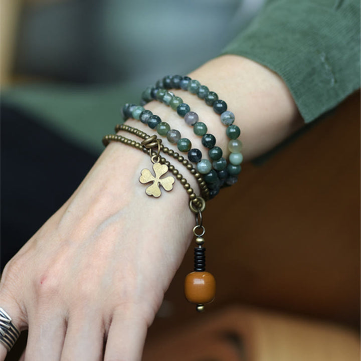 Buddha Stones Moss Agate Copper Lucky Multilayer Bracelet