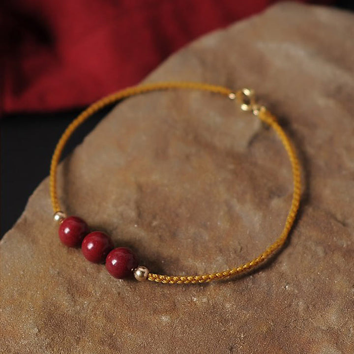 Buddha Stones 14K Gold Plated Natural Cinnabar Blessing String Braided Bracelet