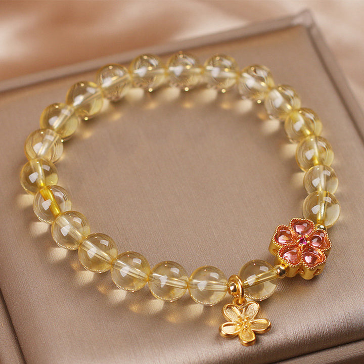 Buddha Stones Natural Citrine Flower Charm Prosperity Protection Bracelet