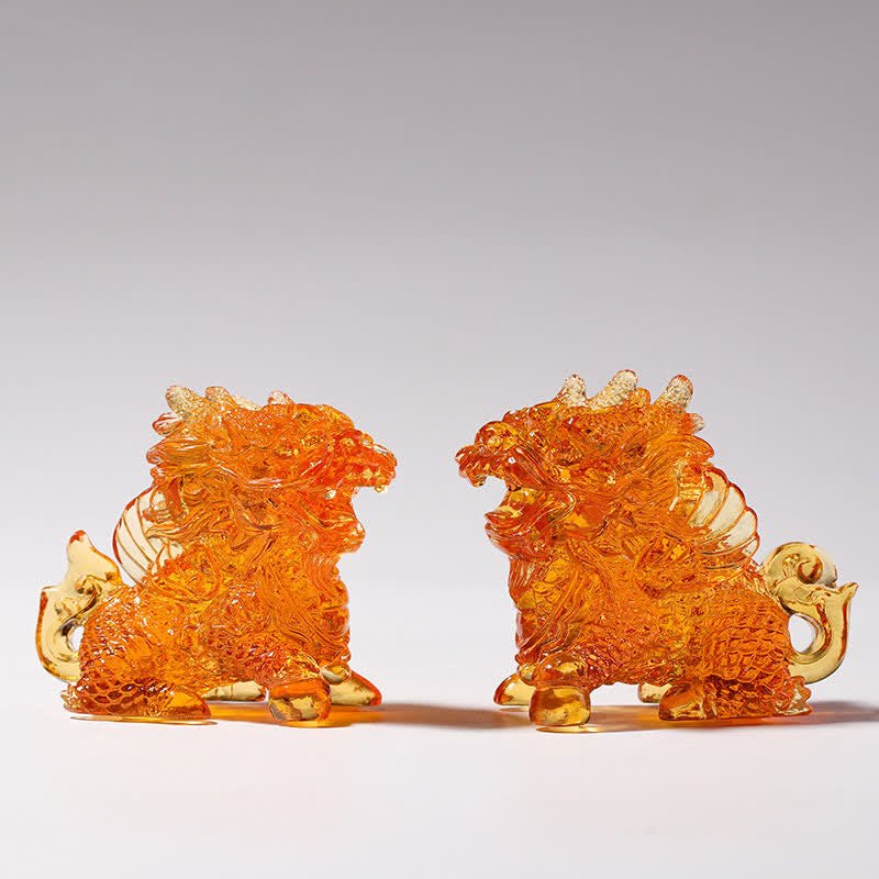 Feng Shui Kirin Handmade Liuli Crystal Art Piece Home Office Decoration - Gold - A Pair - image 5