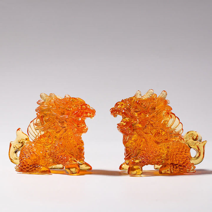 Feng Shui Kirin Handmade Liuli Crystal Art Piece Home Office Decoration - Gold - A Pair - image 5