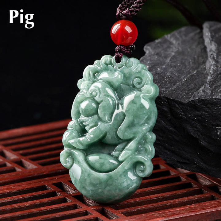 Buddha Stones Natural Jade 12 Chinese Zodiac Prosperity Necklace Pendant - Pig - image 25