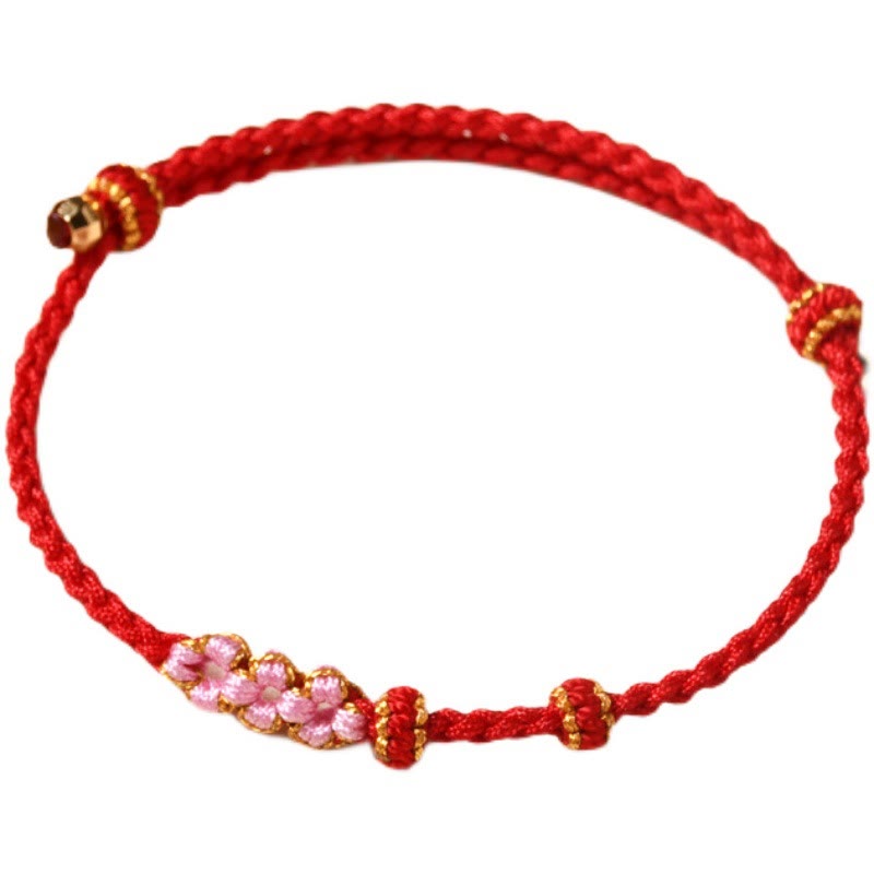 Buddha Stones Handmade Peach Blossom Protection Braided Rope Bracelet