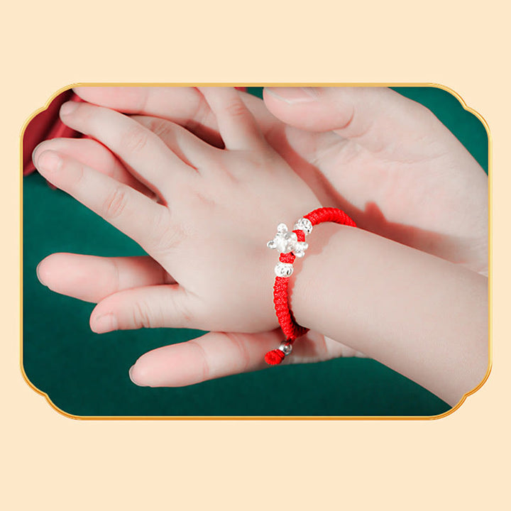 Buddha Stones 999 Sterling Silver Chinese Zodiac Red Rope Luck Handcrafted Kids Bracelet - image 5