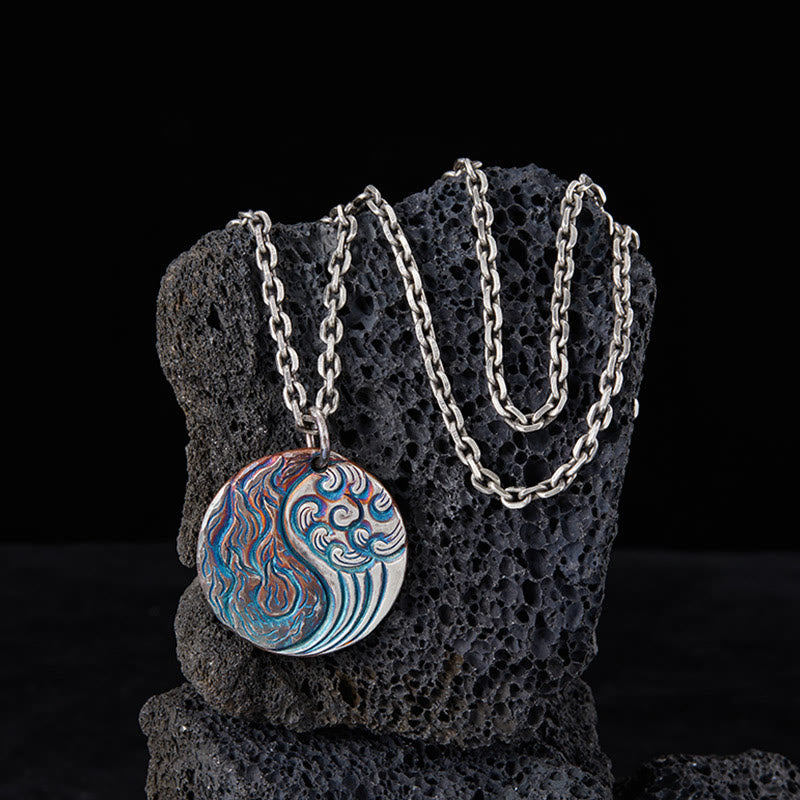 Buddha Stones 990 Sterling Silver Yin Yang Water and Fire Balance Necklace Pendant - image 1