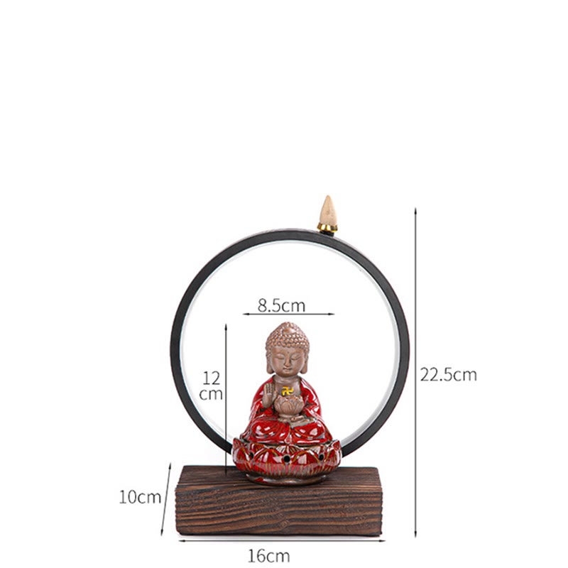 Buddha Stones Buddha Lotus Backflow Smoke Fountain Ceramic Blessing Incense Burner With Light Decoration - image 6