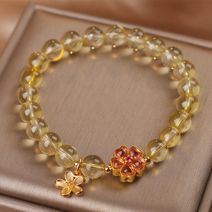 Buddha Stones Natural Citrine Flower Charm Prosperity Protection Bracelet