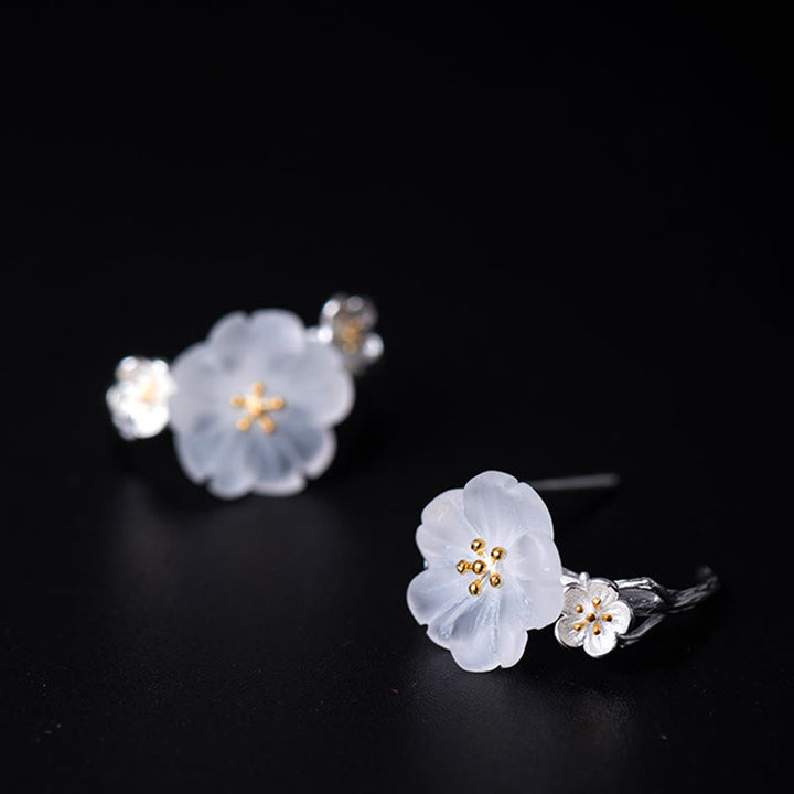 Buddha Stones 925 Sterling Silver Plum Blossom Floral Blessing Earrings - image 13
