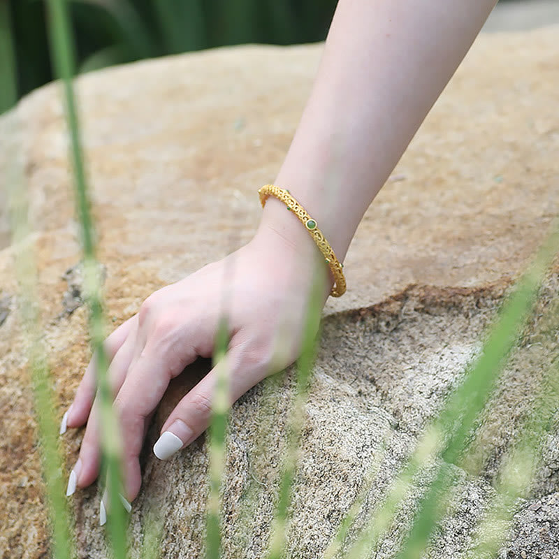 Buddha Stones Cyan Jade Copper Auspicious Clouds Calm Healing Bracelet Bangle - image 11