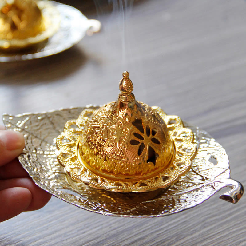 Tibetan Gold Mini Leaf Coaster Meditation Incense Burner - image 13