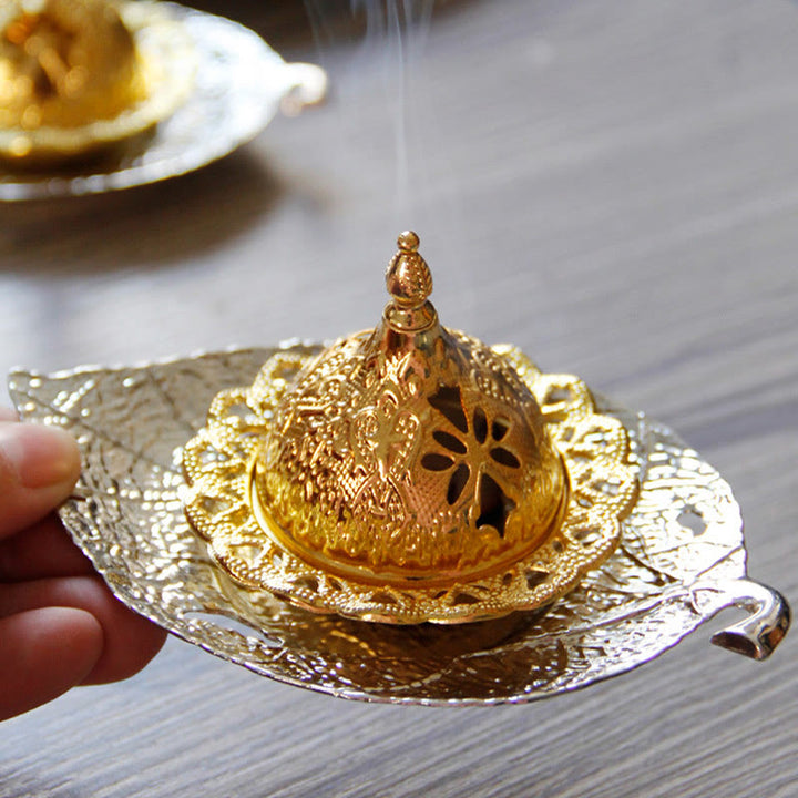 Tibetan Gold Mini Leaf Coaster Meditation Incense Burner - image 13