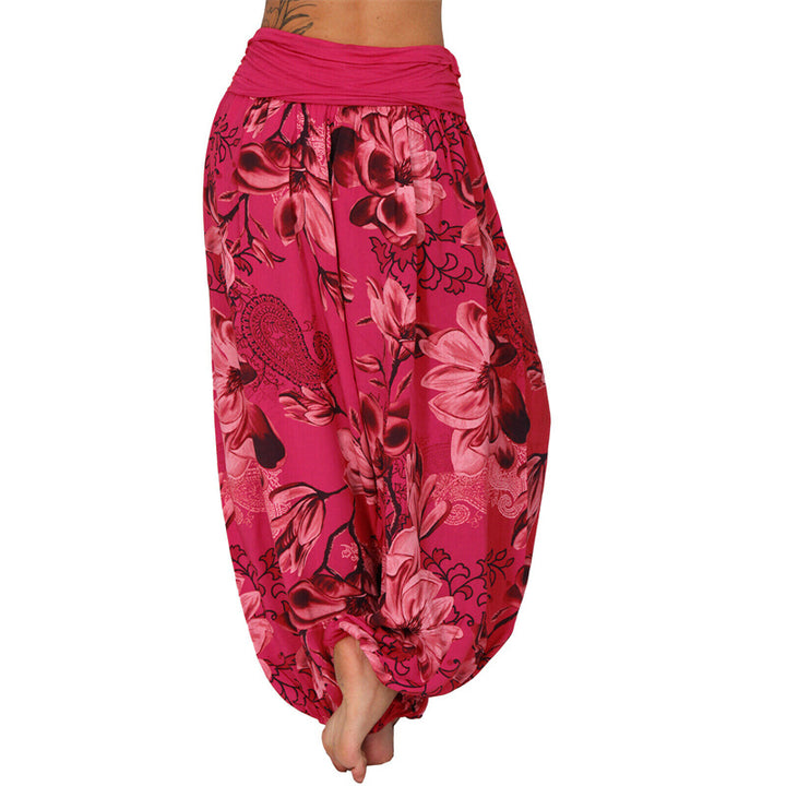 Buddha Stones Flower Leaves Pattern Loose Harem Trousers Women's Yoga Pants