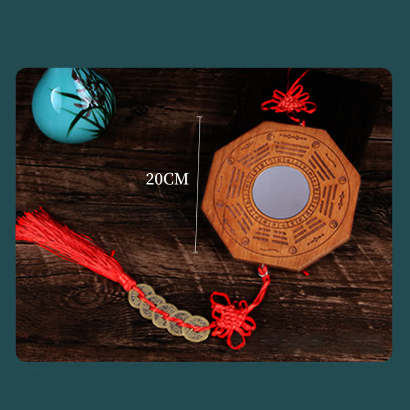 Feng Shui Bagua Map Peach Wood Five-Emperor Coins Chinese Knotting Balance Energy Map Mirror - image 12