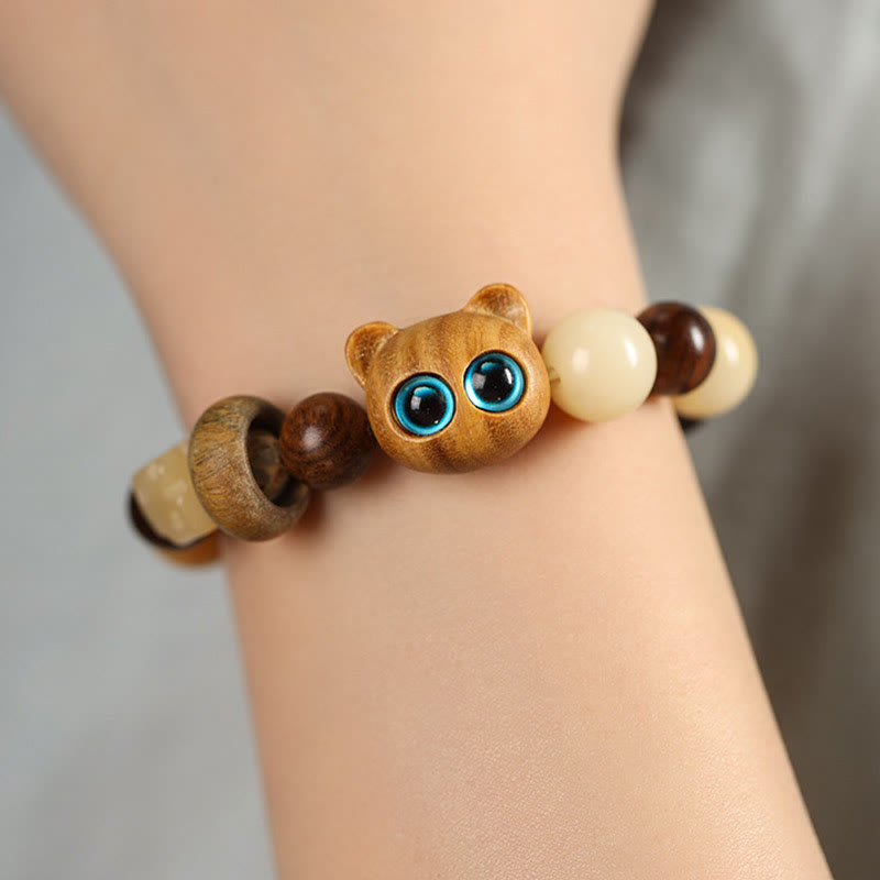 Buddha Stones Natural Bodhi Seed Sandalwood Lucky Cute Cat Head Paw Claw Peace Bracelet - image 10