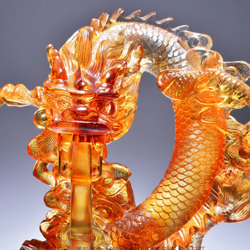 Buddha Stones Feng Shui Dragon Handmade Liuli Crystal Art Piece Success Home Office Decoration - image 4
