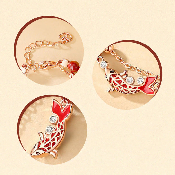 Buddha Stones 925 Sterling Silver Lucky Koi Fish Cinnabar Zircon Prosperity Double Layer Chain Bracelet - image 7