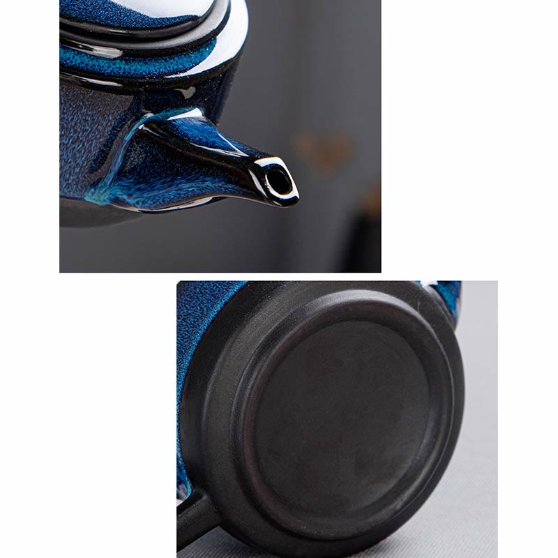 Blue Gradient Color Chinese Gongfu Tea Ceramic Teapot Portable Gift Bag Box Set - image 6