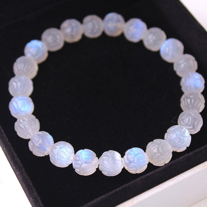 Natural Moonstone Lotus Love Bracelet - 9mm - image 0
