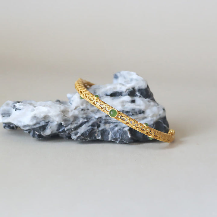 Buddha Stones Cyan Jade Copper Auspicious Clouds Calm Healing Bracelet Bangle - image 3