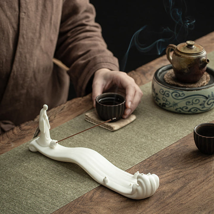 Buddha Monk Ceramic Sea Wave Mountain Blessing Incense Burner Decoration - image 6