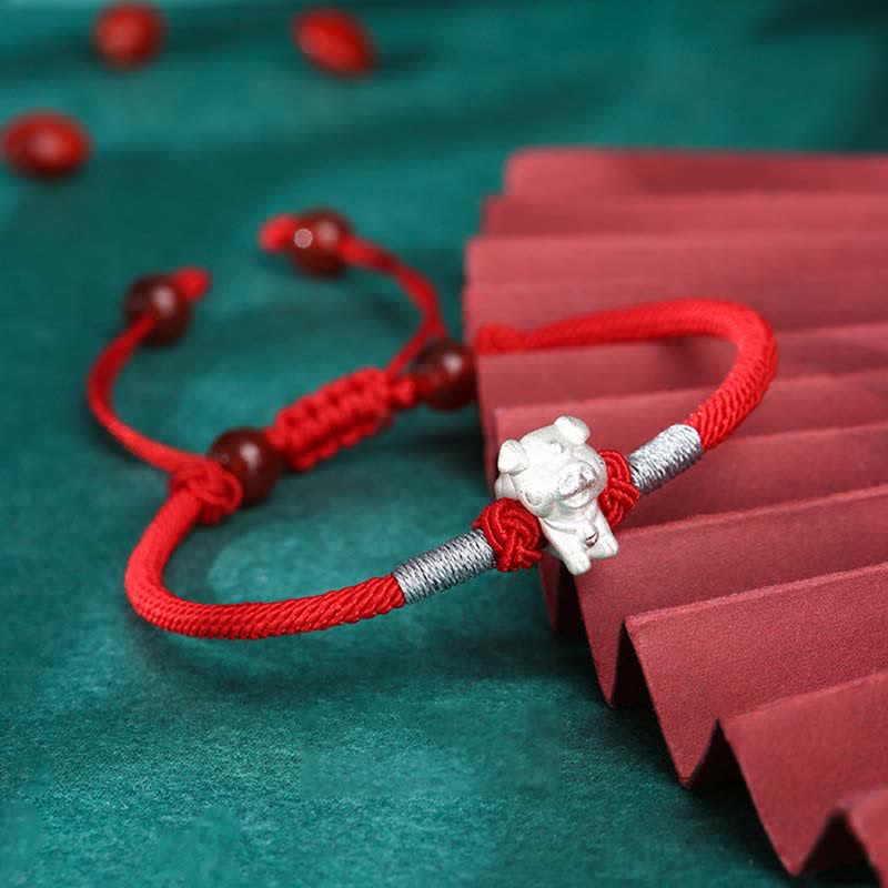 Buddha Stones 999 Sterling Silver Chinese Zodiac Luck Strength Red String Bracelet - Pig(Bracelet Size 15.5cm+8cm) - image 17