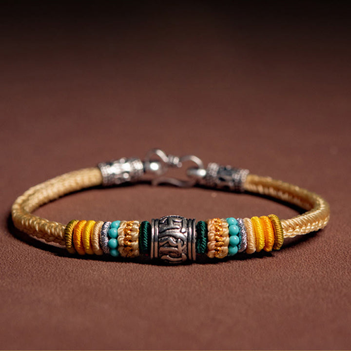 Buddha Stones Handmade 925 Sterling Silver Tibetan Om Mani Padme Hum Purity Braided Bracelet - image 2
