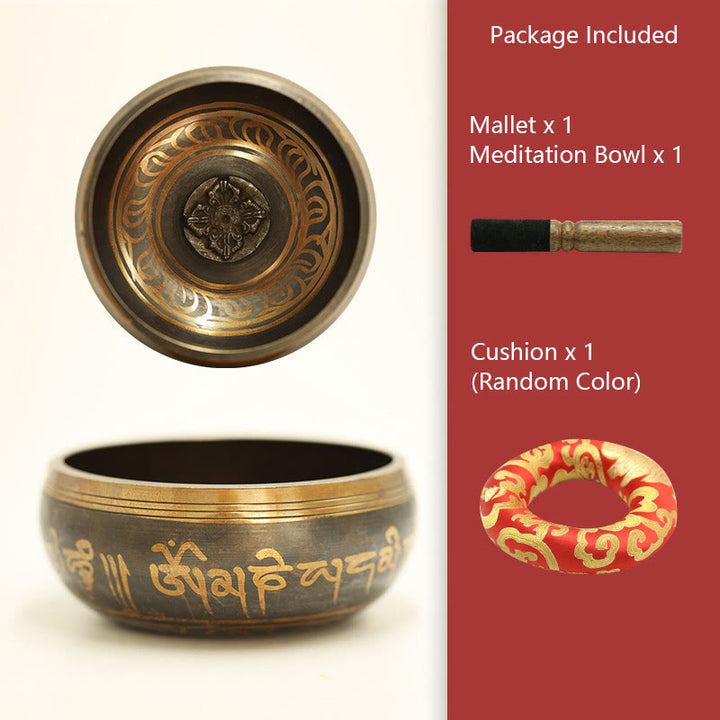 Buddha Stones Tibetan Meditation Bowl for Healing and Mindfulness Om Mani Padme Hum Singing Bowl - 3.74IN (9.5CM)(Singing Bowl&Mallet&Random Color Cushion) - image 8