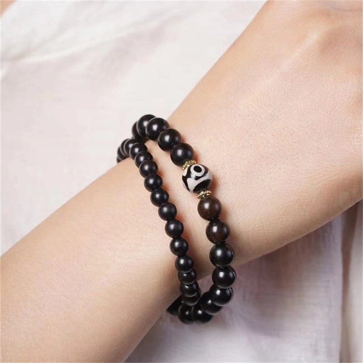 Buddha Stones Tibet Ebony Wood Dzi Bead Balance Double Wrap Bracelet