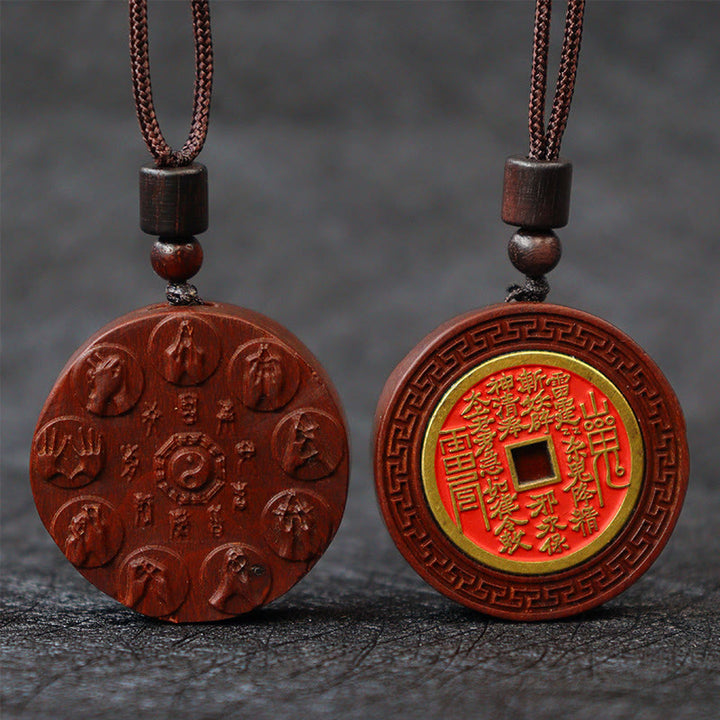 Buddha Stones Lightning Struck Jujube Wood Yin Yang Bagua Mountain Ghosts Spend Money Protection Necklace Pendant