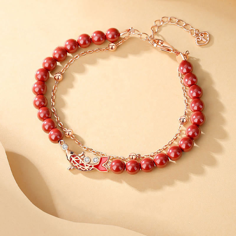 Buddha Stones 925 Sterling Silver Lucky Koi Fish Cinnabar Zircon Prosperity Double Layer Chain Bracelet - image 3