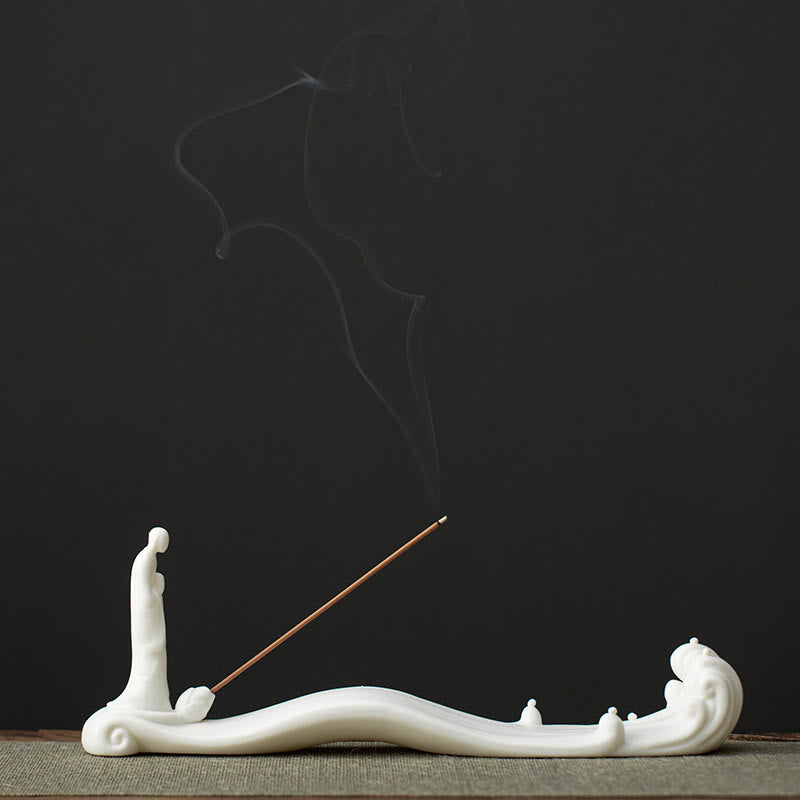 Buddha Monk Ceramic Sea Wave Mountain Blessing Incense Burner Decoration - image 9