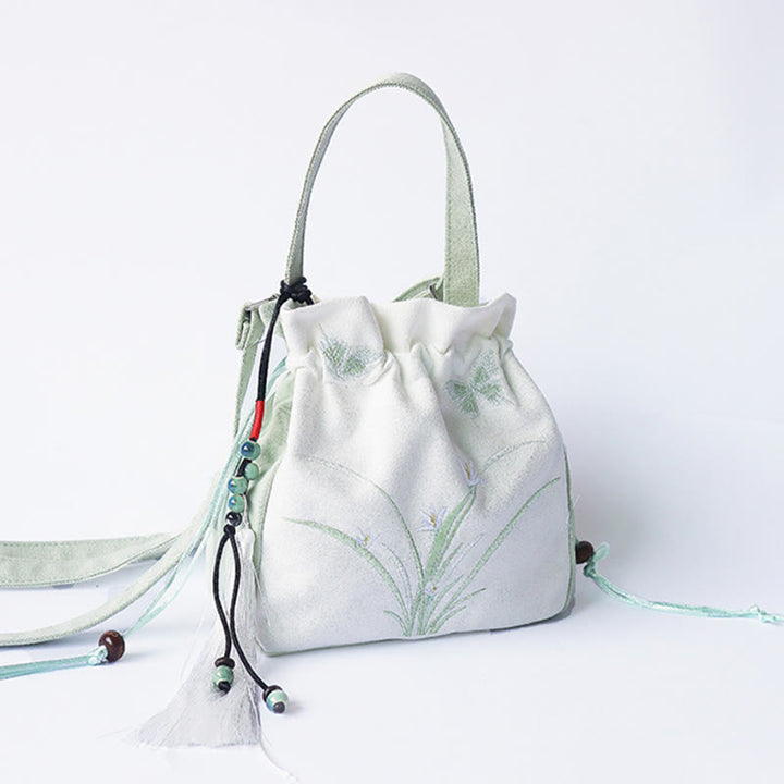 Buddha Stones Handmade Embroidered Flowers Canvas Tote Shoulder Bag Handbag - image 14