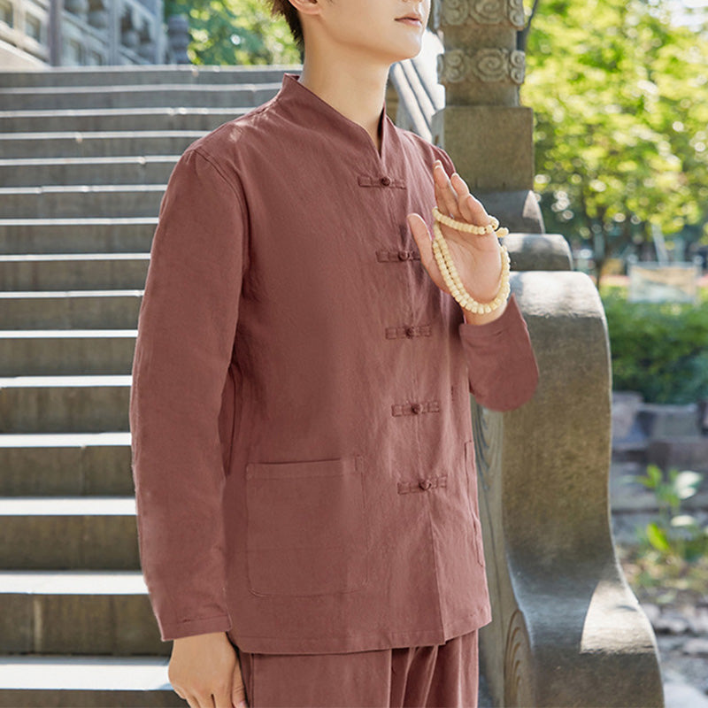 Spiritual Zen Practice Yoga Meditation Prayer Clothing Cotton Linen Men's Set - Brown - US/UK/AU48，EU58 (6XL) - image 6