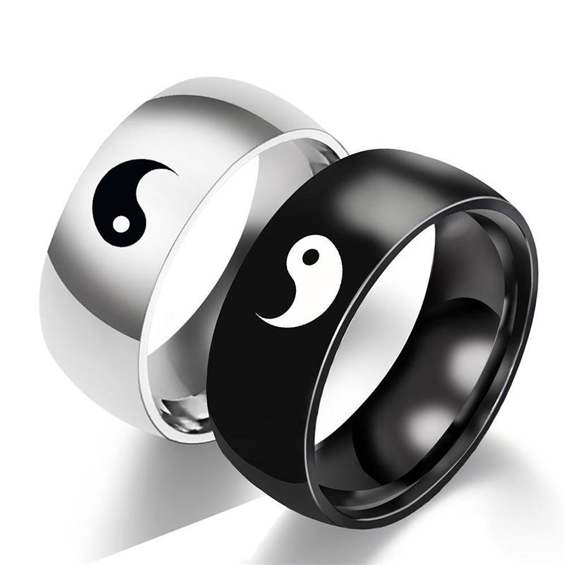 Buddha Stones Yin Yang Balance Titanium Steel Couple Ring