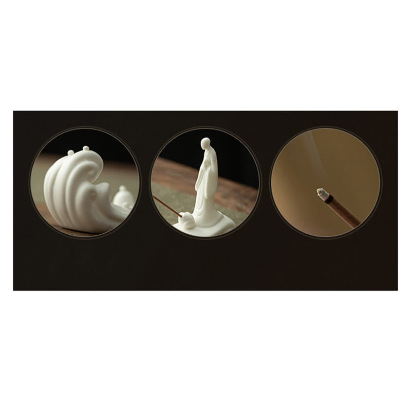 Buddha Monk Ceramic Sea Wave Mountain Blessing Incense Burner Decoration - image 13