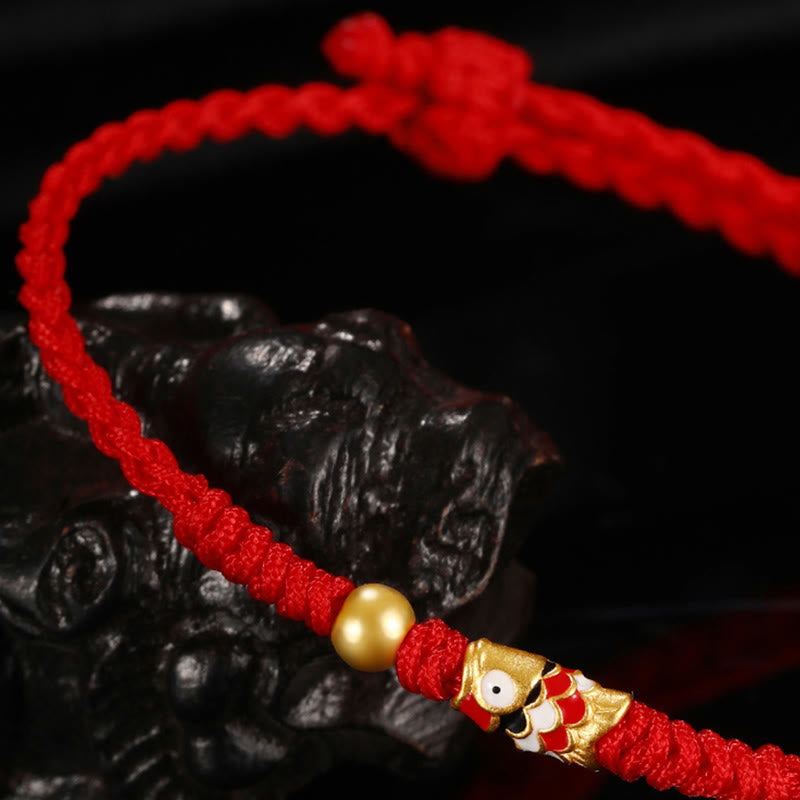 Buddha Stones 999 Gold Luck Koi Fish Handcrafted Braided String Bracelet