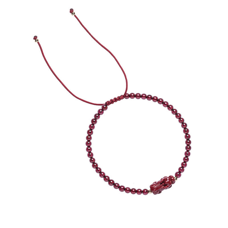 Buddha Stones Garnet Cinnabar PiXiu Blessing Calm String Bracelet