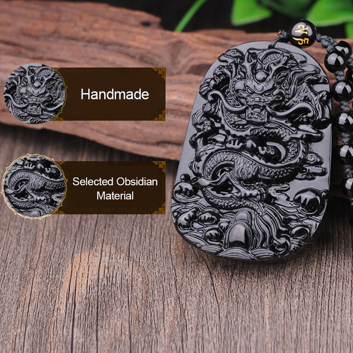Buddha Stones Black Obsidian Stone Dragon Fulfilment Pendant Necklace - image 8