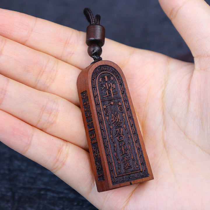 Buddha Stones Lightning Struck Jujube Wood Taoist Five Thunder Order Luck Protection Necklace Pendant