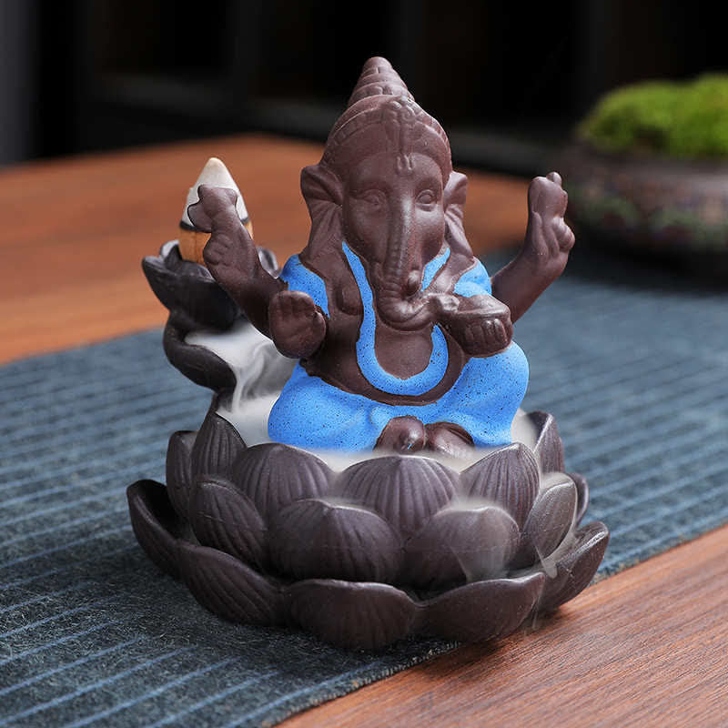 Ganesh Elephant Purple Clay Backflow Smoke Fountain Protection Incense Burner - Blue - image 4