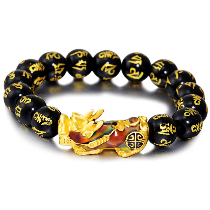 FengShui PiXiu Obsidian Om Mani Padme Hum Wealth Bracelet - 12mm - image 0