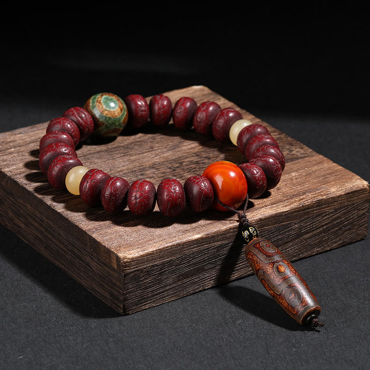 Buddha Stones Tibet Bodhi Seed Dzi Bead Dancing Lion Luck Bracelet Wrist Mala