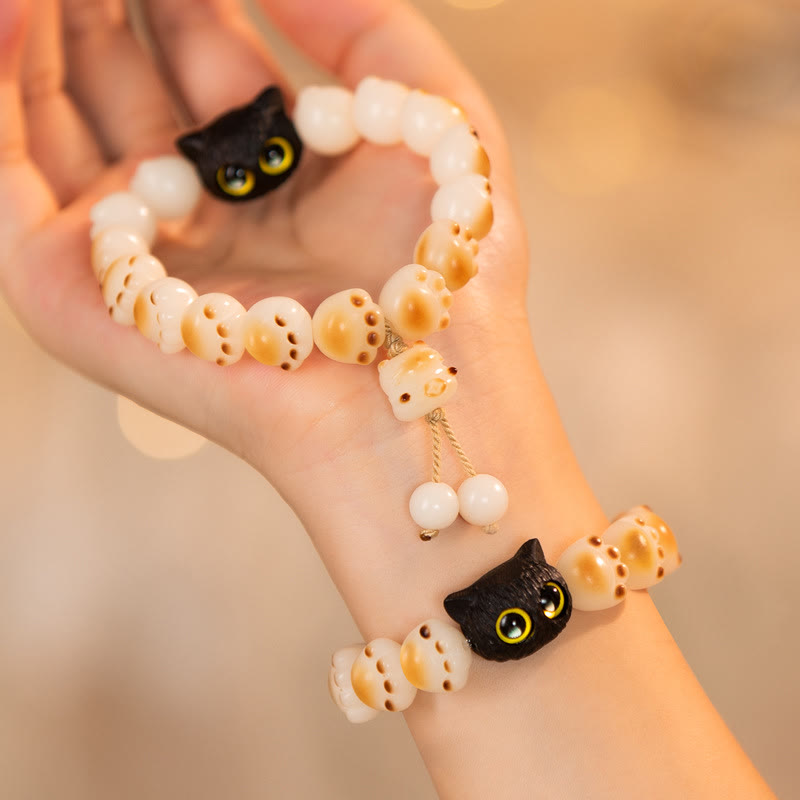 Buddha Stones Natural Bodhi Seed Red Sandalwood Lovely Paw Lucky Cat Peace Bracelet - image 2