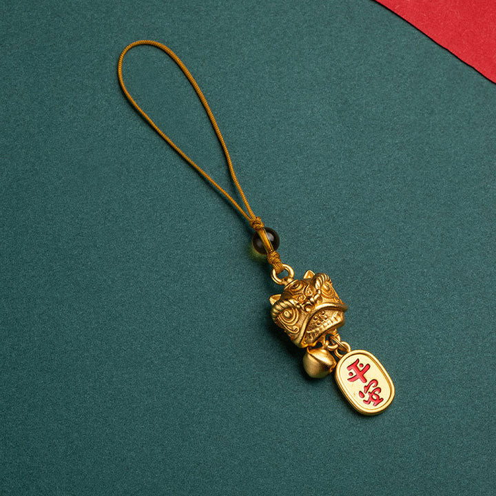 Buddha Stones Dancing Lion Auspicious Ruyi Safe Peace Rich Copper Wealth Phone Hanging Decoration