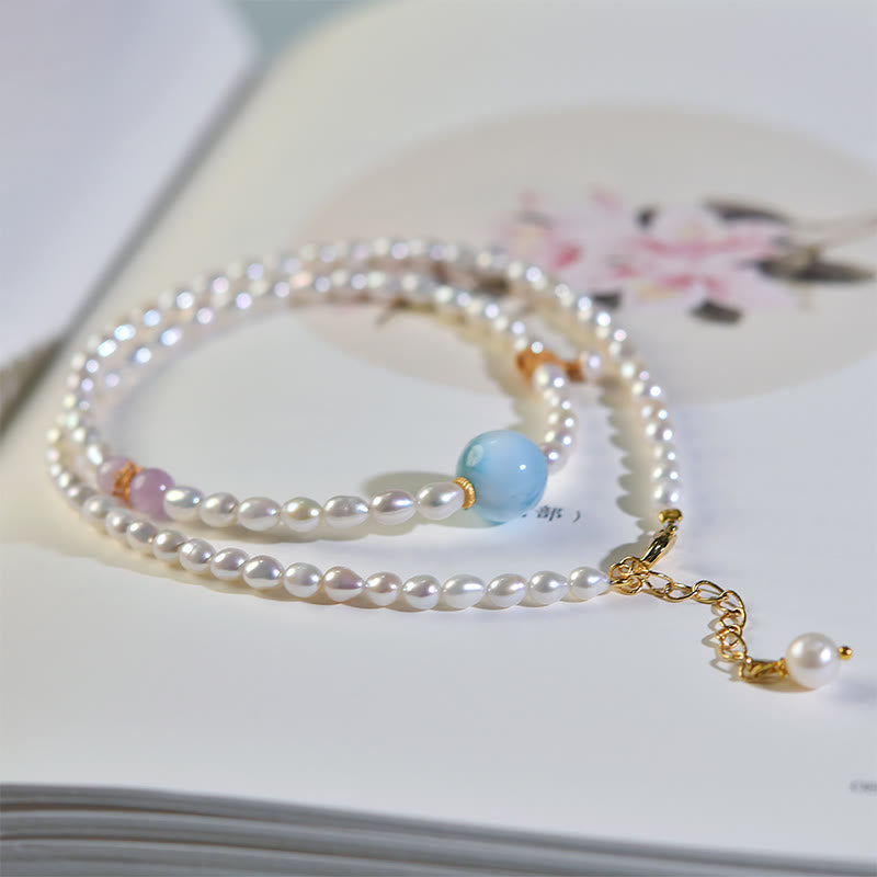 Buddha Stones 925 Sterling Silver Natural Pearl Larimar Sincerity Necklace Pendant - image 1