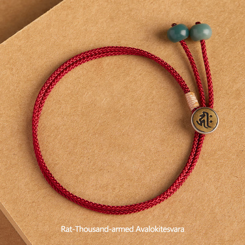 Buddha Stones 925 Sterling Silver Handmade Chinese Zodiac Natal Buddha Cyan Bodhi Seed Protection Braided Red String Bracelet - Rat-Thousand-armed Avalokitesvara(Wrist Circumference 14-18cm) - image 11