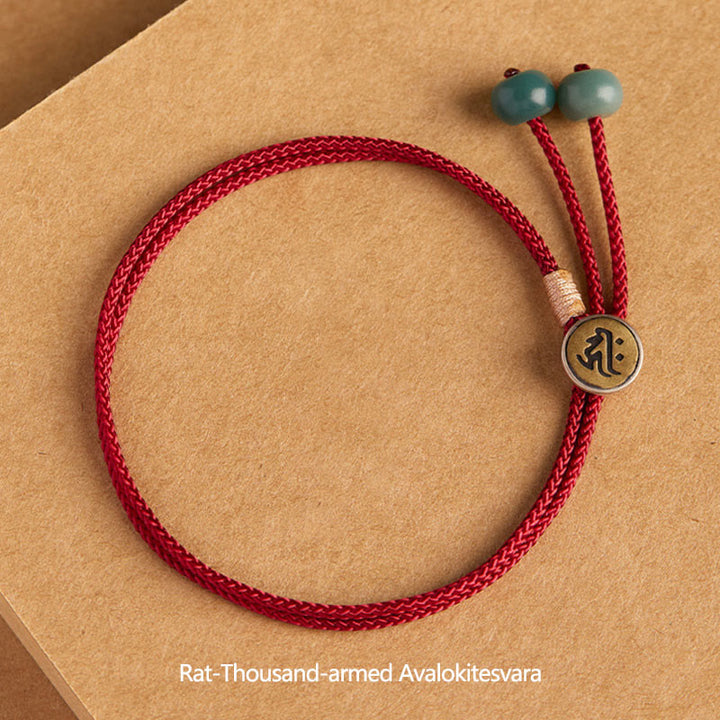 Buddha Stones 925 Sterling Silver Handmade Chinese Zodiac Natal Buddha Cyan Bodhi Seed Protection Braided Red String Bracelet - Rat-Thousand-armed Avalokitesvara(Wrist Circumference 14-18cm) - image 11