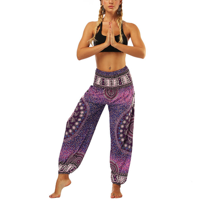 Buddha Stones Boho Loose Geometric Elephant Pattern Harem Trousers Women's Yoga Pants