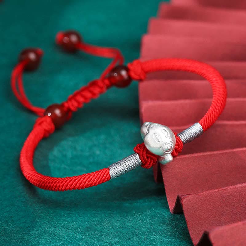 Buddha Stones 999 Sterling Silver Chinese Zodiac Luck Strength Red String Bracelet - Snake(Bracelet Size 15.5cm+8cm) - image 11